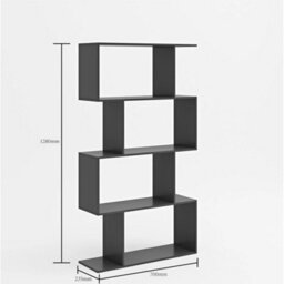 Black 4Tier Bookcase S-Shaped Bookshelf Display Rack Book Storage Stand Shelves - thumbnail 2