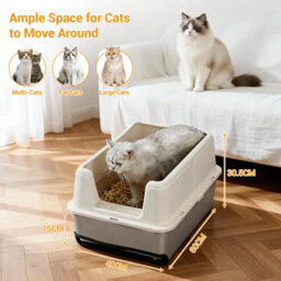 London Boutique Stainless Steel Cat Litter Tray, 60X40X30.5Cm Open Top Litter Box, High Sided, Easy Clean, White - thumbnail 2