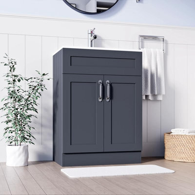 Belofay 600mm Bathroom Vanity Units With Basin With White Ceramic Bathroom Sink Soft Close Hinges & 1 Tap Hole (Crawley Grey) - image 1
