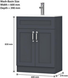 Belofay 600mm Bathroom Vanity Units With Basin With White Ceramic Bathroom Sink Soft Close Hinges & 1 Tap Hole (Crawley Grey) - thumbnail 5