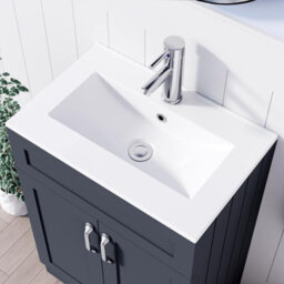 Belofay 600mm Bathroom Vanity Units With Basin With White Ceramic Bathroom Sink Soft Close Hinges & 1 Tap Hole (Crawley Grey) - thumbnail 4