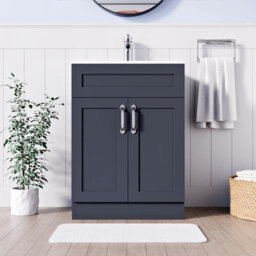 Belofay 600mm Bathroom Vanity Units With Basin With White Ceramic Bathroom Sink Soft Close Hinges & 1 Tap Hole (Crawley Grey) - thumbnail 2