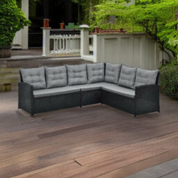Evre Black 8 Seater Garden Rattan Furniture Corner Dining Set - Monroe With Table Sofa Bench Stool - thumbnail 3