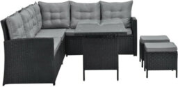 Evre Black 8 Seater Garden Rattan Furniture Corner Dining Set - Monroe With Table Sofa Bench Stool - thumbnail 8