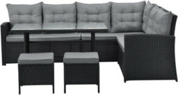 Evre Black 8 Seater Garden Rattan Furniture Corner Dining Set - Monroe With Table Sofa Bench Stool - thumbnail 7