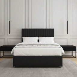 REGIONAL FURNISHINGS Divan Bed Set Black Plush Velvet Upholstered With 24Inch Headboard & 2Drawers Sameside & No Mattress In 3Ft 4Ft 4Ft6 5Ft 6Ft - thumbnail 3