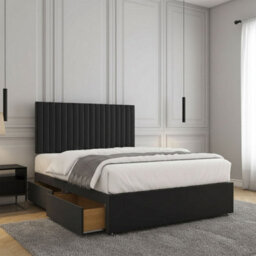 REGIONAL FURNISHINGS Divan Bed Set Black Plush Velvet Upholstered With 24Inch Headboard & 2Drawers Sameside & No Mattress In 3Ft 4Ft 4Ft6 5Ft 6Ft - thumbnail 2