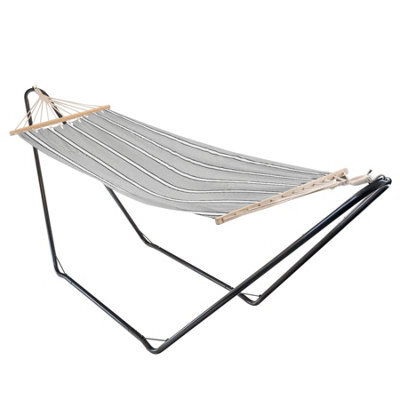 Harbour Housewares Cotton Garden Hammock With Stand - Grey/white Stripe - image 1