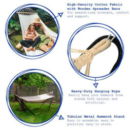 Harbour Housewares Cotton Garden Hammock With Stand - Grey/white Stripe - thumbnail 2