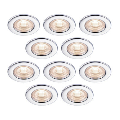GoodHome Drexler Chrome Effect Fixed Led Fire-Rated Neutral White Downlight Ip65, Pack Of 10 - image 1
