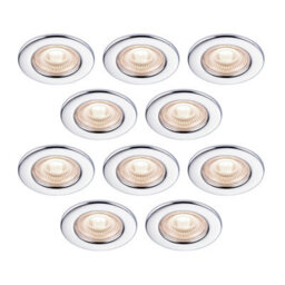 GoodHome Drexler Chrome Effect Fixed Led Fire-Rated Neutral White Downlight Ip65, Pack Of 10