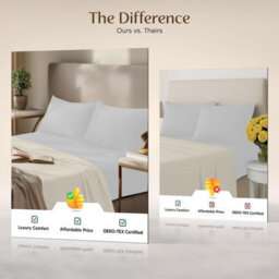 Oxford Homeware Cream Flat Sheet 100% Egyptian Cotton 200 Thread Count Soft Easy Care Bedding Sheet (W)225Cmx(L)275Cm (Double) - thumbnail 5