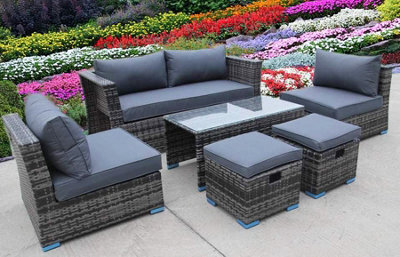 UK Leisure World Rattan Wicker Conservatory Outdoor Garden Furniture Set Cube Sofa Table Grey - image 1
