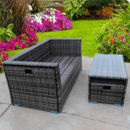UK Leisure World Rattan Wicker Conservatory Outdoor Garden Furniture Set Cube Sofa Table Grey - thumbnail 3