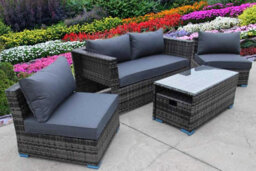 UK Leisure World Rattan Wicker Conservatory Outdoor Garden Furniture Set Cube Sofa Table Grey - thumbnail 2