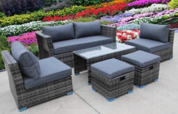 UK Leisure World Rattan Wicker Conservatory Outdoor Garden Furniture Set Cube Sofa Table Grey - thumbnail 1