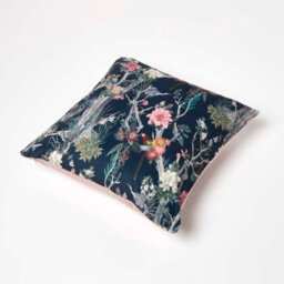 Homescapes Floral Peacock Black & Teal Filled Velvet Cushion 46 X 46 Cm - thumbnail 5