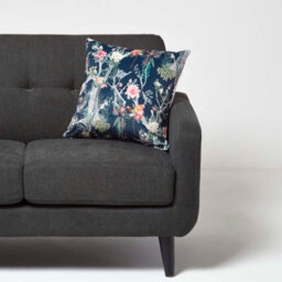 Homescapes Floral Peacock Black & Teal Filled Velvet Cushion 46 X 46 Cm - thumbnail 2