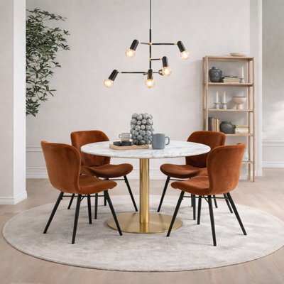 Furniture To Go Corby Round Dining Table With White Polished Marble Top & Gold Base Inc 4 Batilda Dining Chairs In Copper - image 1