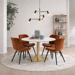 Furniture To Go Corby Round Dining Table With White Polished Marble Top & Gold Base Inc 4 Batilda Dining Chairs In Copper - thumbnail 1