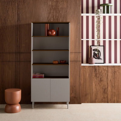 Sweeek - Shelving Unit Bookcase Metal And Wood Decor 6 Levels Grey And Walnut - Ashton - image 1
