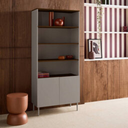 Sweeek - Shelving Unit Bookcase Metal And Wood Decor 6 Levels Grey And Walnut - Ashton - thumbnail 6