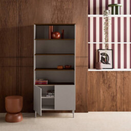 Sweeek - Shelving Unit Bookcase Metal And Wood Decor 6 Levels Grey And Walnut - Ashton - thumbnail 4