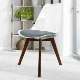 Fusion Living Soho Clear And Dark Grey Plastic Dining Chair With Squared Dark Wood Legs - thumbnail 2
