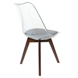 Fusion Living Soho Clear And Dark Grey Plastic Dining Chair With Squared Dark Wood Legs - thumbnail 5