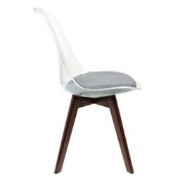 Fusion Living Soho Clear And Dark Grey Plastic Dining Chair With Squared Dark Wood Legs - thumbnail 6