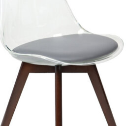 Fusion Living Soho Clear And Dark Grey Plastic Dining Chair With Squared Dark Wood Legs - thumbnail 3