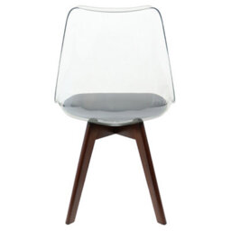 Fusion Living Soho Clear And Dark Grey Plastic Dining Chair With Squared Dark Wood Legs - thumbnail 4