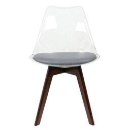 Fusion Living Soho Clear And Dark Grey Plastic Dining Chair With Squared Dark Wood Legs - thumbnail 7