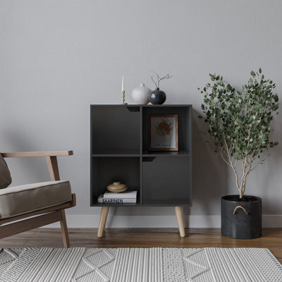 Urbn-Living Urbnliving 80Cm Height Black 4 Cube With Black 2 Wooden Door Bookcase With Pine Legs Shelves - image 1