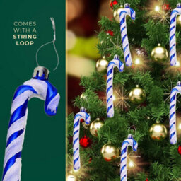 Festive Fix 6 Pack Navy Glitter Candy Cane Christmas Decorations Premium Plastic Hanging Ornaments For Tree Holiday Home Decor - thumbnail 5