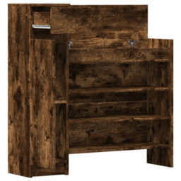 Berkfield Shoe Cabinet Smoked Oak 100.5X28X100 Cm Engineered Wood - thumbnail 5