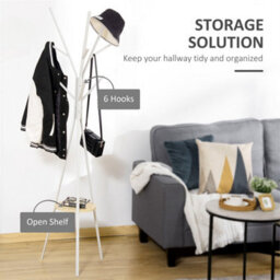 White Free Standing Coat Rack Metal Shelf Holder Stand - thumbnail 3