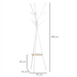 White Free Standing Coat Rack Metal Shelf Holder Stand - thumbnail 2