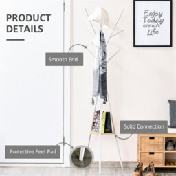 White Free Standing Coat Rack Metal Shelf Holder Stand - thumbnail 5