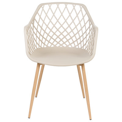 Wyld And Coco Nordic Dining Chairs Set Of 2 Beige - Synthetic Seat, Open Net Back, Metal Legs - image 1
