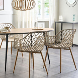 Wyld And Coco Nordic Dining Chairs Set Of 2 Beige - Synthetic Seat, Open Net Back, Metal Legs - thumbnail 2