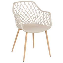 Wyld And Coco Nordic Dining Chairs Set Of 2 Beige - Synthetic Seat, Open Net Back, Metal Legs - thumbnail 4