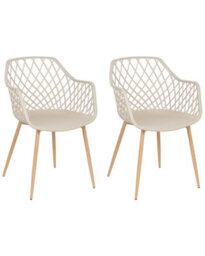 Wyld And Coco Nordic Dining Chairs Set Of 2 Beige - Synthetic Seat, Open Net Back, Metal Legs - thumbnail 3