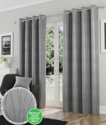 Enhanced Living Goodwood Silver Thermal, Energy Saving, Dimout Eyelet Curtains With Wave Pattern (Pair) - 46 X 54 Inch (117X137Cm)