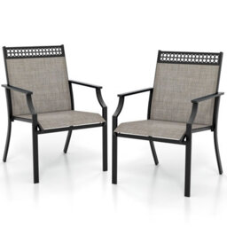 Costway Set Of 2 Outdoor Patio Chairs Dining Chair Set Heavy Duty Metal Frame - thumbnail 2