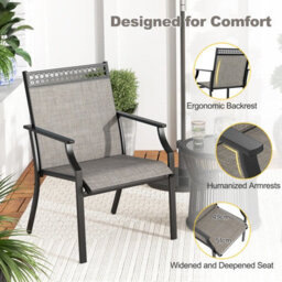 Costway Set Of 2 Outdoor Patio Chairs Dining Chair Set Heavy Duty Metal Frame - thumbnail 7