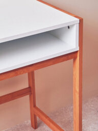 Orsina White 1 Drawer Desk, Durable Computer Desk With Natural Wood Legs, Study Table Bedside Desk For Home - thumbnail 6