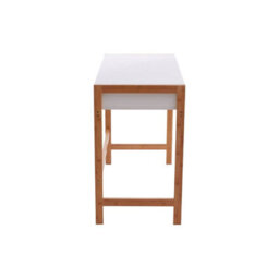Orsina White 1 Drawer Desk, Durable Computer Desk With Natural Wood Legs, Study Table Bedside Desk For Home - thumbnail 3