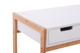 Orsina White 1 Drawer Desk, Durable Computer Desk With Natural Wood Legs, Study Table Bedside Desk For Home - thumbnail 8