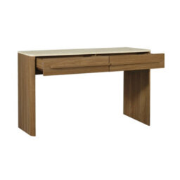 Sweeek - Console With Wood Decor And Travertine Effect Top, 2 Drawers, 120Cm Walnut 120X35X74 Cm - Aretha - thumbnail 3